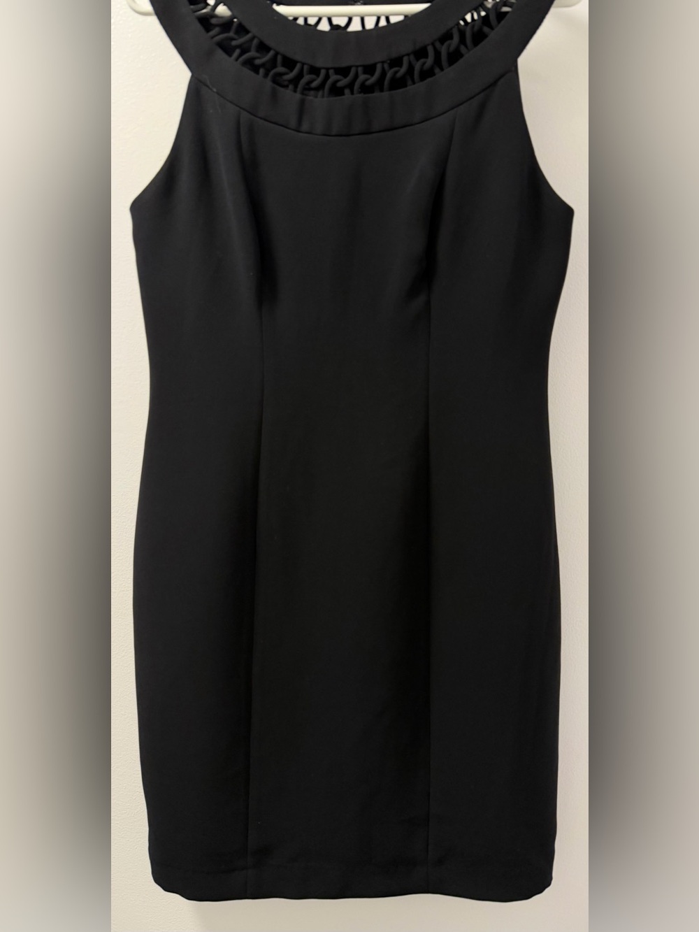 NWT Evan Picone Black Lattice Neck Sheath Dress Size 6